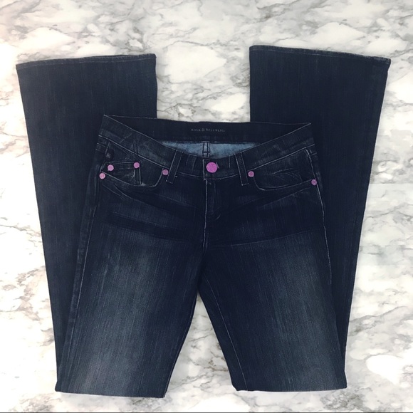 Jeans Rock & Republic Bootcut Dark Wash Avec Poches à Strass - Taille 27x34, Occasion Très Bon état